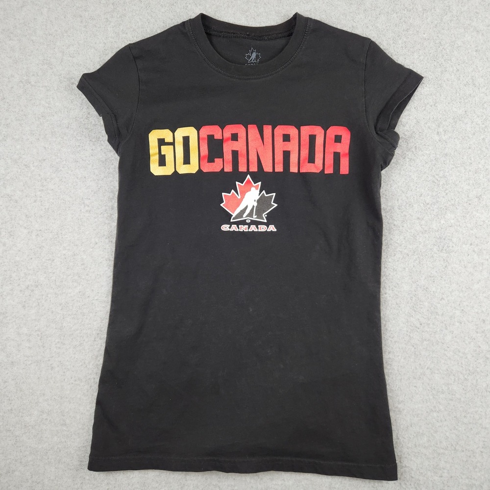 Bulletin GO CANADA Black T Shirt Women's Size M Short Sleeve Maple Leaf